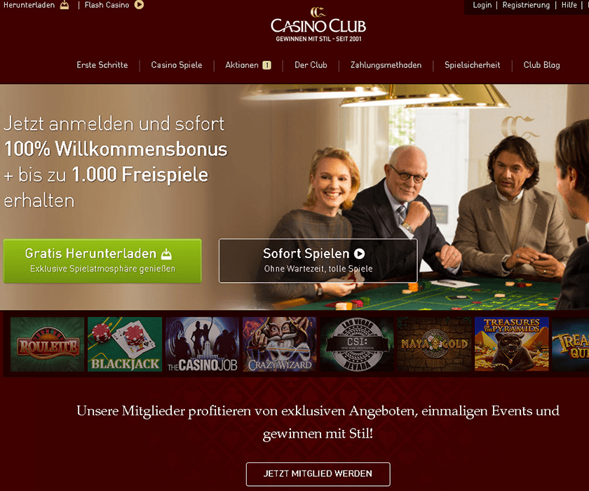 Die neue Casino Club Homepage