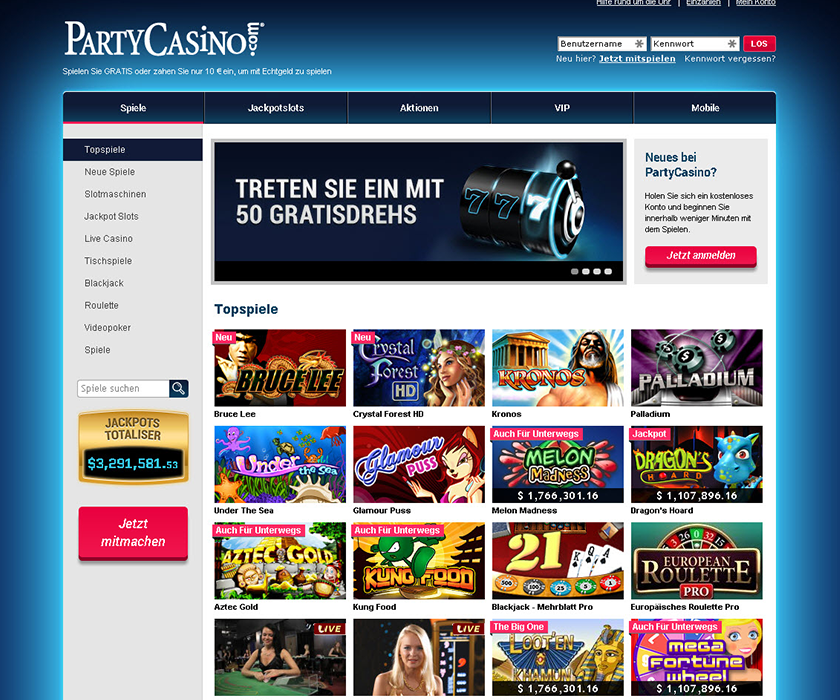 Die Party Casino Startseite