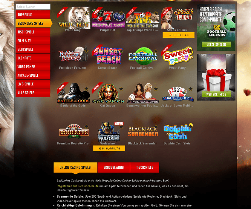 Besondere Spiele im Ladbrokes Casino