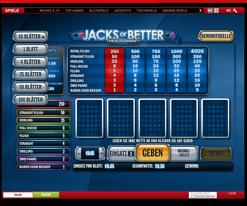 Jack or Better Multi-Hand